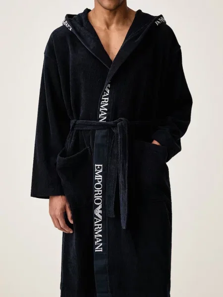 Emporio Armani Underwear szlafrok z kapturem granatowy