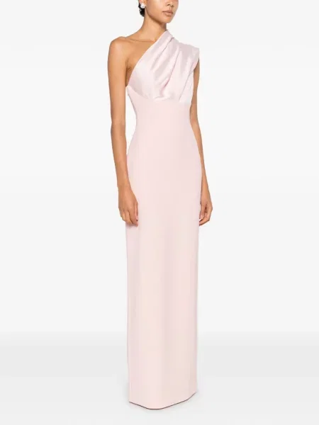 Rochie maxi Solace London drapată cu un umăr gol roz