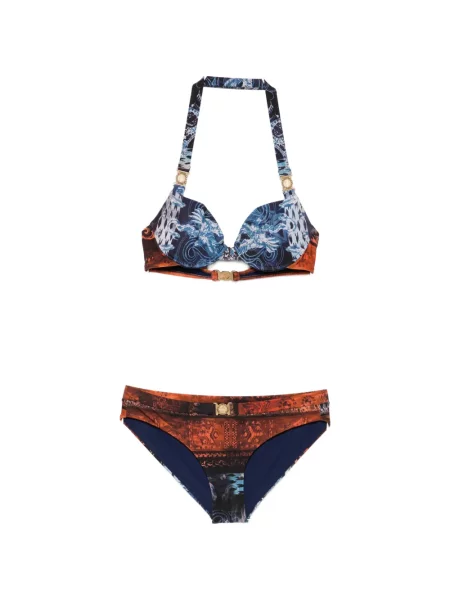 Bikini Balmain cu imagine cu gât halter portocaliu