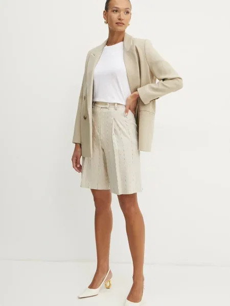 Шорти з домішкою льону Fracomina з аплікацією висока посадка бежевий