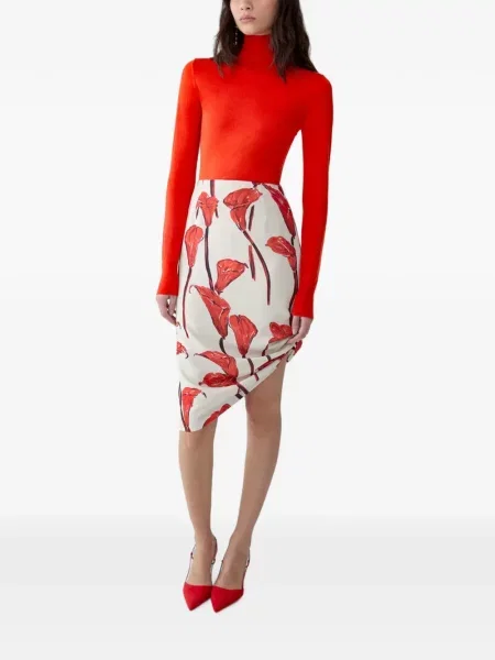 Fustă midi Carolina Herrera cu imagine asimetrică alb