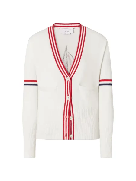 Cardigan Thom Browne cu decolteu în V alb