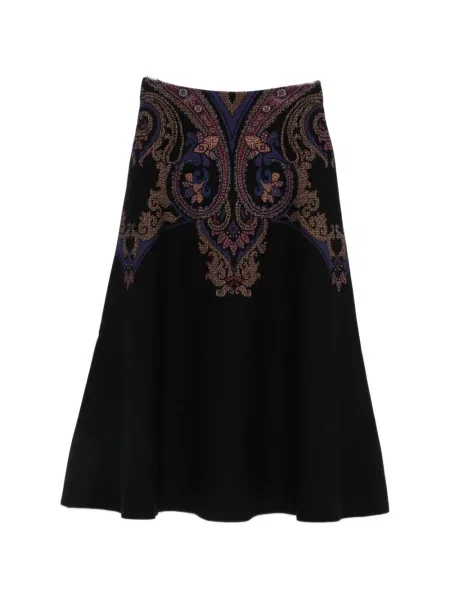 Fustă midi Etro cu model paisley în linie A negru