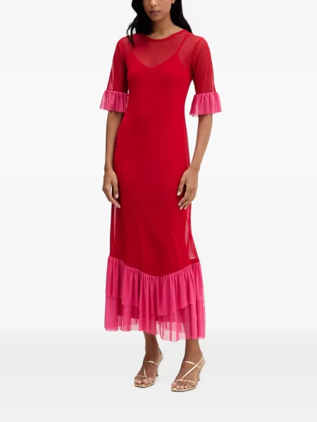 Rochie maxi Never Fully Dressed cu volane plasă roșu