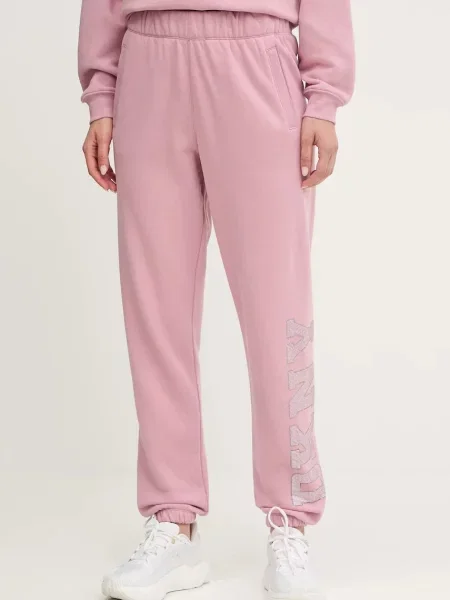 Dkny spodnie dresowe z aplikacją różowy