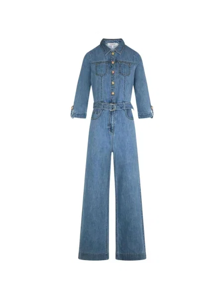 Salopetă de blugi Morgan De Toi lungă cu picior lat albastru