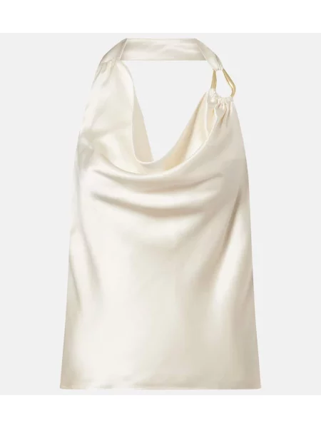 Top Rebecca Vallance din satin cu gât halter alb