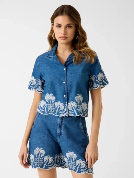 GUESS Bluză PETRA albastru denim alb