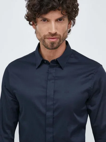 Armani Exchange camasa barbati marin cu guler clasic slim albastru