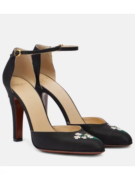 Saténové lodičky Valentino Garavani s výšivkou černé
