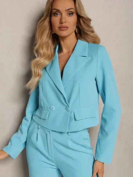 Bleumarin Sacou Dublu Piept Croi Scurt Imitații Anavipa albastru