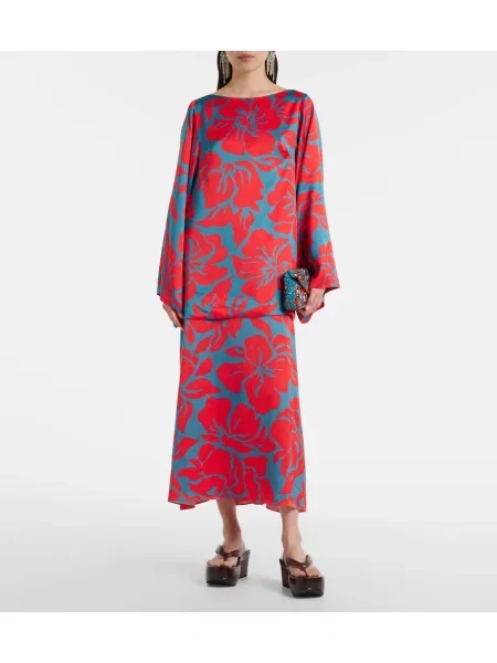 Fustă tip creion Dries Van Noten cu model floral roșu