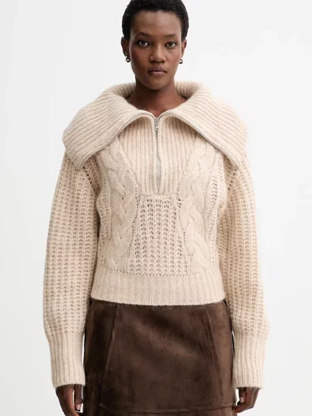 Pulover s dodatkom vune IRO s dolčevitom bež