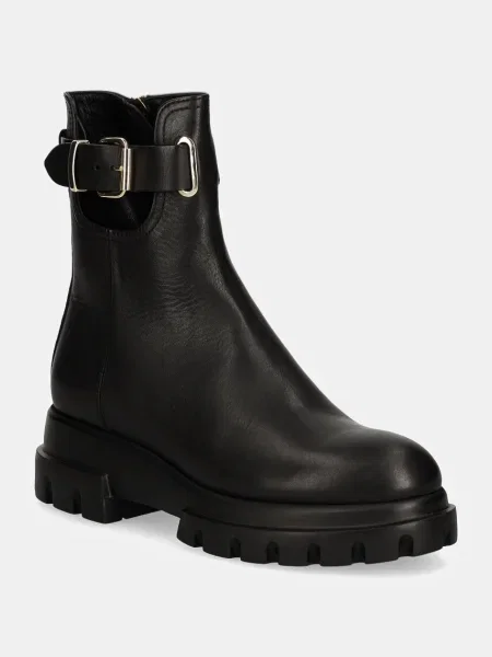 Кожени боти AGL Chunky Lowboot с равна подметка черно