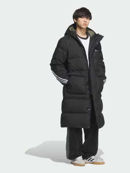 Пуховик Adidas в полоску черный