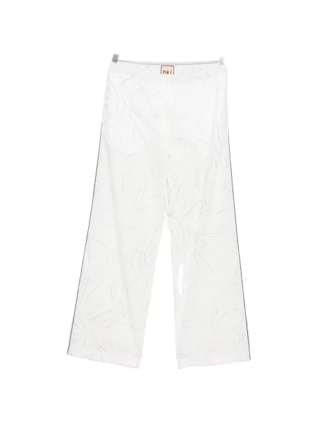 Pantaloni Plan C cu model floral din poplin alb