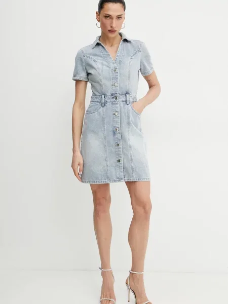 Дънкова рокля Morgan къса с кройка по тялото синьо