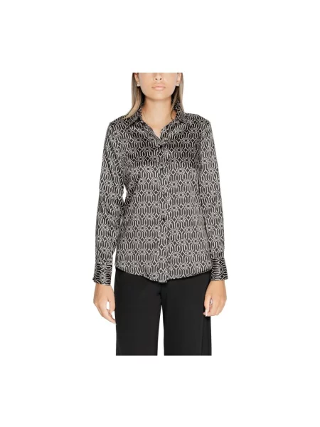 Jedwabna wielobarwność koszula Rinascimento w geometryczne wzory czarna