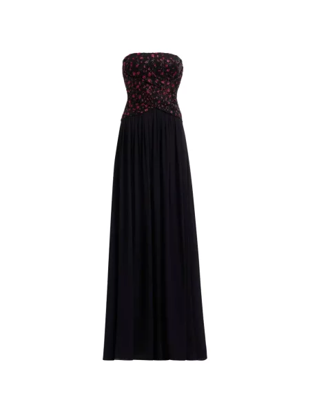 Rochie maxi Elie Saab cu broderie fără bretele negru