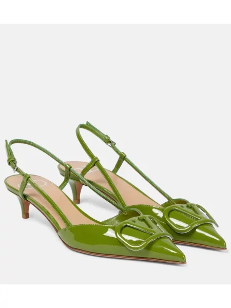 Usnjene lakirane salonarji Valentino Garavani z odprtimi petami zelena