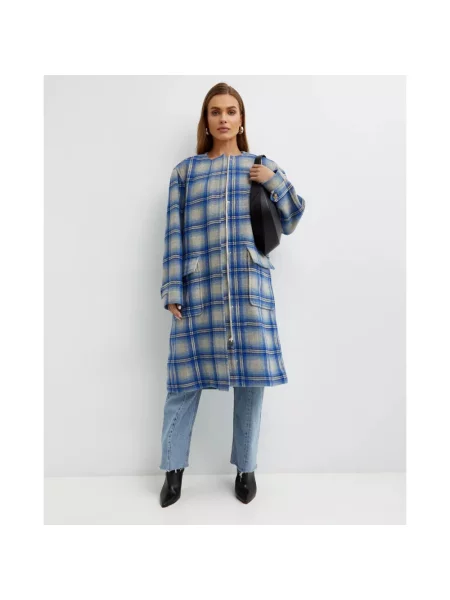 Płaszcz Isabel Marant wełniany w kratę niebieski