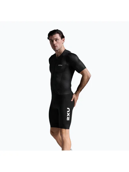 Costum de triatlon pentru bărbați Aero Hex Sleeved black/white alb