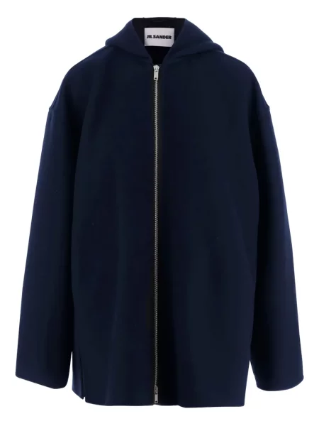 Geacă Jil Sander de lână cu glugă negru