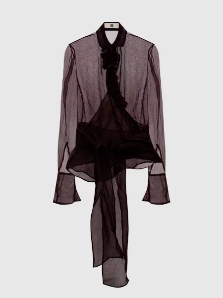 Блуза на запах із шовку Marc Le Bihan бордова