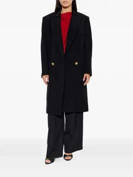 Vlněný dvouřadý kabát Balmain černý