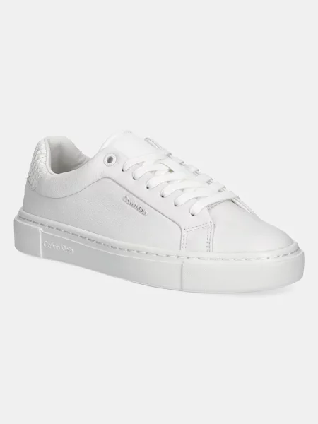 Кожени маратонки Calvin Klein CUPSOLE LACE UP WOVEN LTH бяло