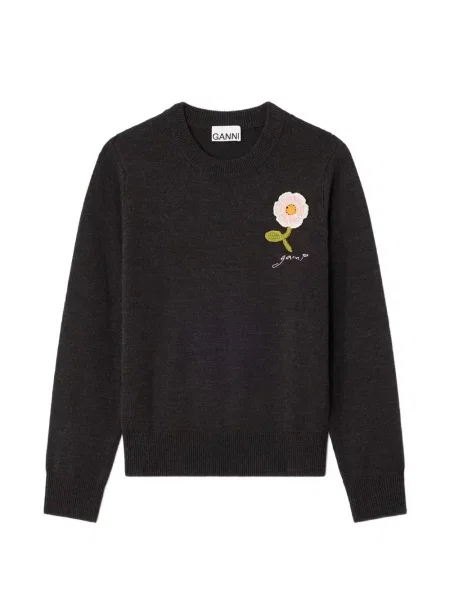 Pulover Ganni cu model floral gri