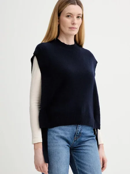 A.P.C. vestă de lână Pull Mathilde bleumarin light cu turtleneck