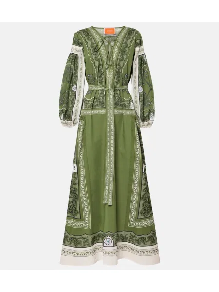 Rochie maxi La Doublej cu imagine din muselină de costum verde