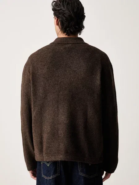 Levi's sweter z dodatkiem wełny BOULDER COLLARED HALF ZIP brązowy