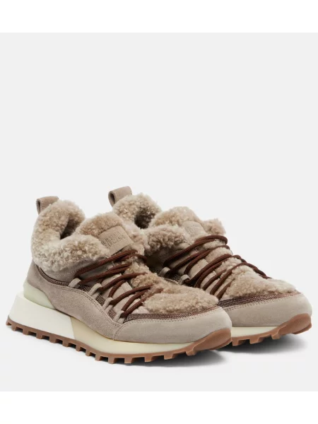 Sneakerși Brunello Cucinelli din piele de căprioară bej