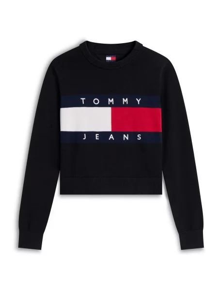 Geacă de blugi Tommy Jeans cu decolteu rotund negru