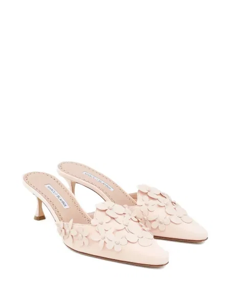 Φλοράλ mules Manolo Blahnik σουέντ ροζ
