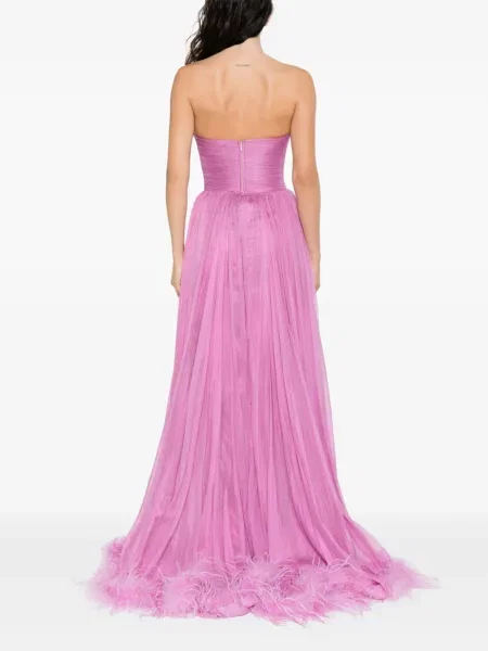 Rochie maxi Iris Serban cu pene plisată de costum roz