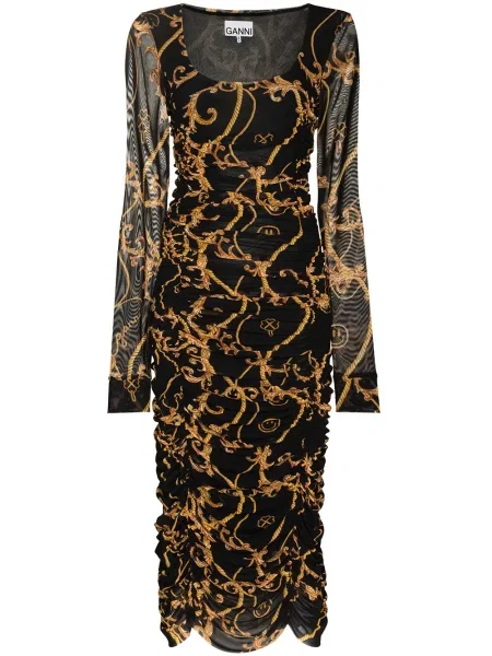 Rochie midi Ganni cu imagine până la genunchi de costum negru