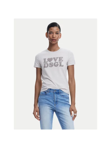 Desigual T-Shirt Love Dsgl Regular Fit γκρι