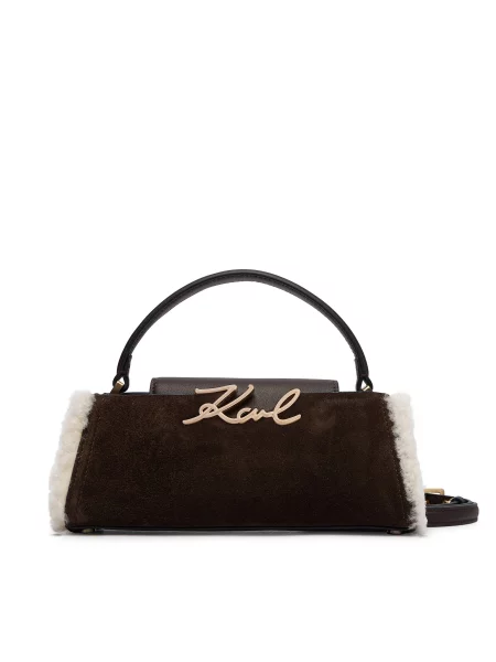 Karl Lagerfeld crossbody torbica semišasta K/SIGNATURE rjava