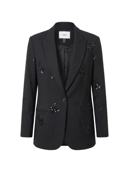 Sacou Nissa cu paiete cu model floral negru