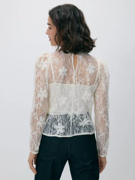 Reserved Мереживна блузка кремовий 