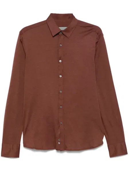 Cămașă Canali din țesătură twill maro
