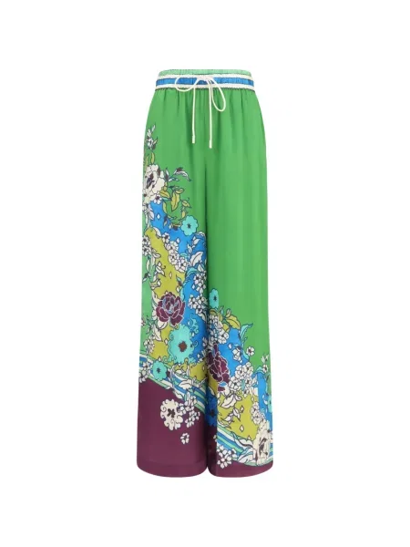 Pantaloni Alemais de mătase cu model floral cu imagine verde