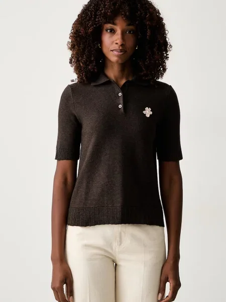 Tricou polo Twinset de lână maro