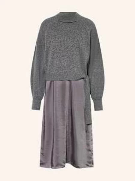 Boss Zestaw Flalina: Sweter Z Wycięciem I Sukienka Satynowa grau szara