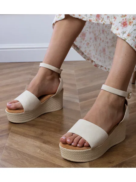 Sandale D/ceo din piele de căprioară cu platformă bej