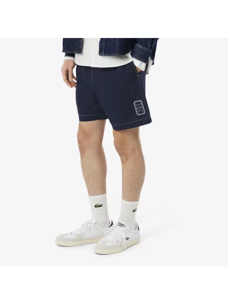 Lacoste Szorty Z Bawełnianej Tkaniny Twill I Relaxed Fit granatowe