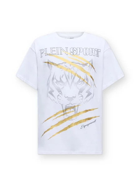Plein Sport Tricou Tiger Golden Scratch auriu / negru alb